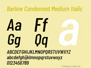 Barlow Condensed Medium Italic Version 1.107 Font Sample