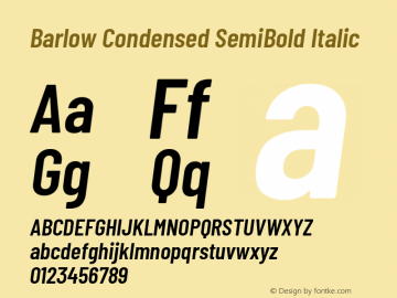 Barlow Condensed SemiBold Italic Version 1.107 Font Sample