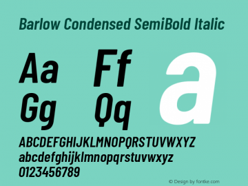 Barlow Condensed SemiBold Italic Version 1.107 Font Sample