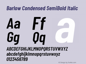 Barlow Condensed SemiBold Italic Version 1.107 Font Sample