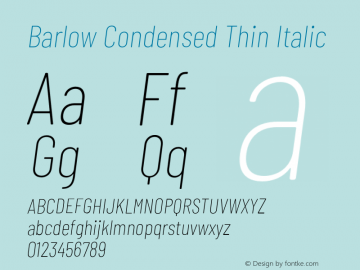 Barlow Condensed Thin Italic Version 1.107;PS 001.107;hotconv 1.0.88;makeotf.lib2.5.64775 Font Sample