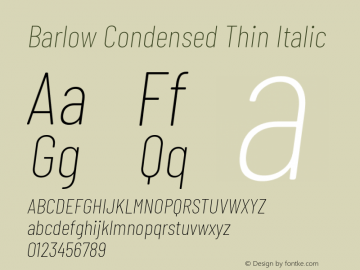 Barlow Condensed Thin Italic Version 1.107 Font Sample