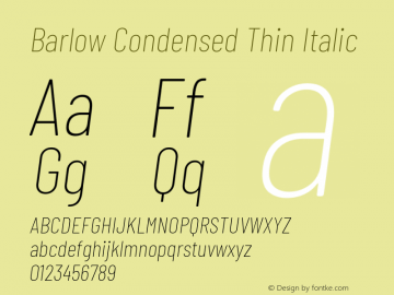 Barlow Condensed Thin Italic Version 1.107 Font Sample