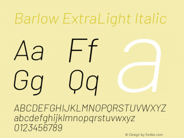 Barlow ExtraLight Italic Version 1.107图片样张