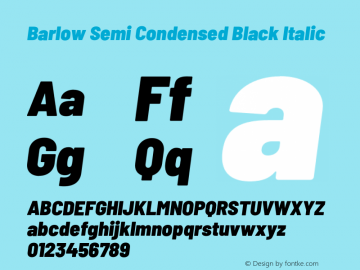 Barlow Semi Condensed Black Italic Version 1.107;PS 001.107;hotconv 1.0.88;makeotf.lib2.5.64775 Font Sample