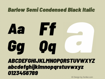 Barlow Semi Condensed Black Italic Version 1.107 Font Sample