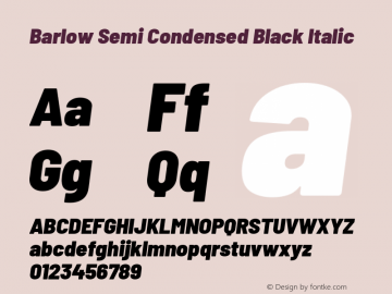 Barlow Semi Condensed Black Italic Version 1.107 Font Sample