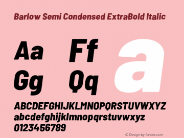 Barlow Semi Condensed ExtraBold Italic Version 1.107;PS 001.107;hotconv 1.0.88;makeotf.lib2.5.64775 Font Sample
