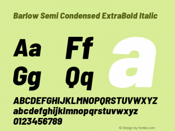 Barlow Semi Condensed ExtraBold Italic Version 1.107 Font Sample