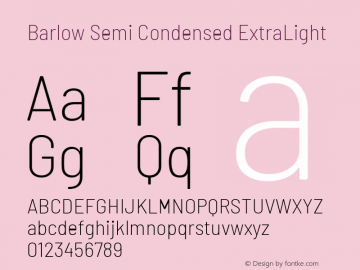 Barlow Semi Condensed ExtraLight Version 1.107 Font Sample