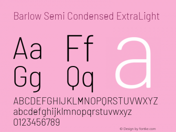 Barlow Semi Condensed ExtraLight Version 1.107 Font Sample