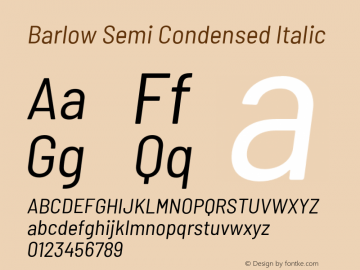 Barlow Semi Condensed Italic Version 1.107;PS 001.107;hotconv 1.0.88;makeotf.lib2.5.64775 Font Sample