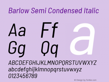 Barlow Semi Condensed Italic Version 1.107 Font Sample