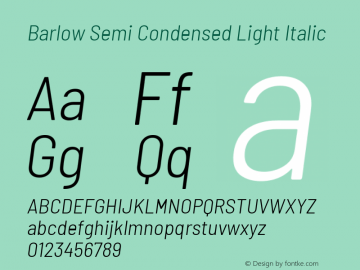 Barlow Semi Condensed Light Italic Version 1.107 Font Sample