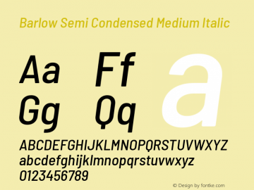 Barlow Semi Condensed Medium Italic Version 1.107 Font Sample