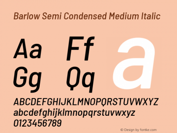 Barlow Semi Condensed Medium Italic Version 1.107 Font Sample