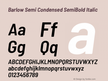 Barlow Semi Condensed SemiBold Italic Version 1.107;PS 001.107;hotconv 1.0.88;makeotf.lib2.5.64775 Font Sample