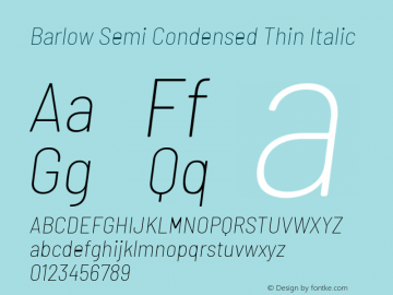 Barlow Semi Condensed Thin Italic Version 1.107图片样张