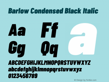 Barlow Condensed Black Italic Version 1.200;PS 001.200;hotconv 1.0.88;makeotf.lib2.5.64775 Font Sample