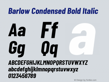 Barlow Condensed Bold Italic Version 1.200 Font Sample