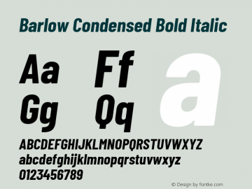 Barlow Condensed Bold Italic Version 1.200 Font Sample