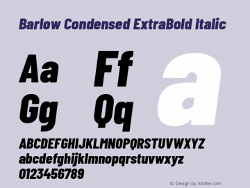 Barlow Condensed ExtraBold Italic Version 1.200 Font Sample