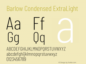 Barlow Condensed ExtraLight Version 1.200;PS 001.200;hotconv 1.0.88;makeotf.lib2.5.64775 Font Sample