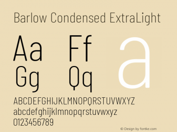 Barlow Condensed ExtraLight Version 1.200 Font Sample