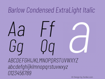 Barlow Condensed ExtraLight Italic Version 1.200 Font Sample