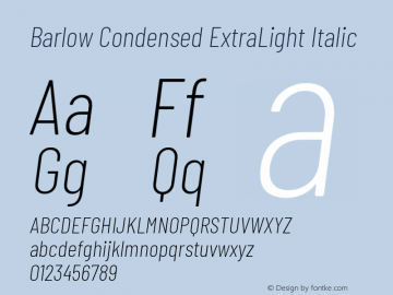 Barlow Condensed ExtraLight Italic Version 1.200 Font Sample