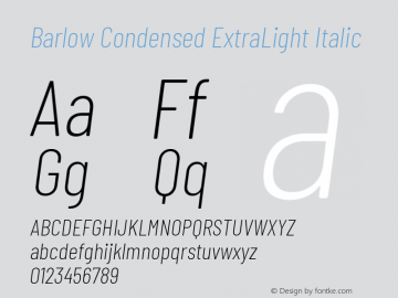 Barlow Condensed ExtraLight Italic Version 1.200 Font Sample