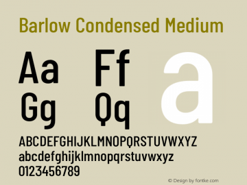 Barlow Condensed Medium Version 1.200;PS 001.200;hotconv 1.0.88;makeotf.lib2.5.64775 Font Sample