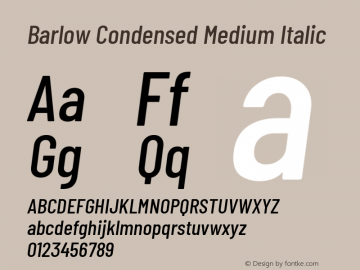 Barlow Condensed Medium Italic Version 1.200 Font Sample