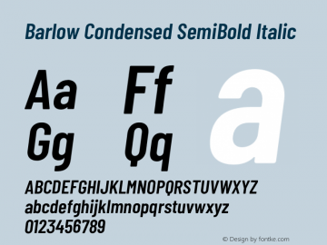 Barlow Condensed SemiBold Italic Version 1.200;PS 001.200;hotconv 1.0.88;makeotf.lib2.5.64775 Font Sample