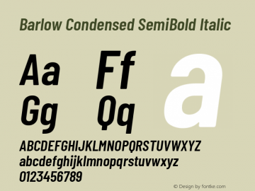 Barlow Condensed SemiBold Italic Version 1.200 Font Sample