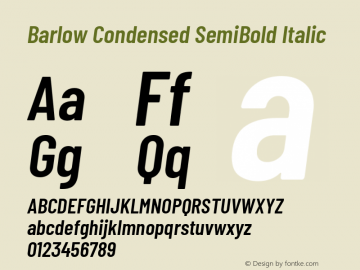 Barlow Condensed SemiBold Italic Version 1.200 Font Sample