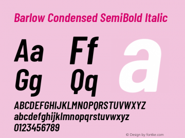 Barlow Condensed SemiBold Italic Version 1.200 Font Sample
