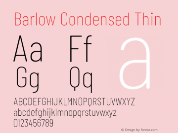 Barlow Condensed Thin Version 1.200;PS 001.200;hotconv 1.0.88;makeotf.lib2.5.64775 Font Sample