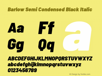 Barlow Semi Condensed Black Italic Version 1.200 Font Sample