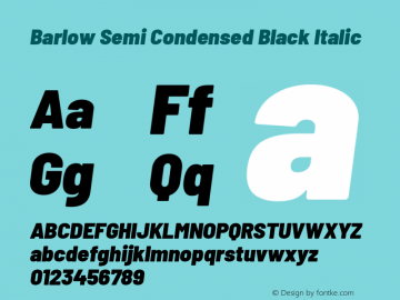 Barlow Semi Condensed Black Italic Version 1.200 Font Sample