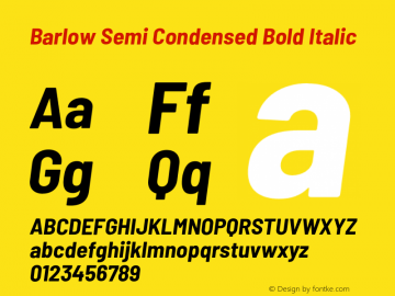 Barlow Semi Condensed Bold Italic Version 1.200;PS 001.200;hotconv 1.0.88;makeotf.lib2.5.64775 Font Sample