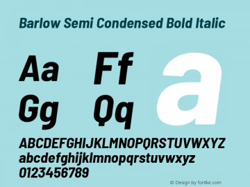 Barlow Semi Condensed Bold Italic Version 1.200 Font Sample