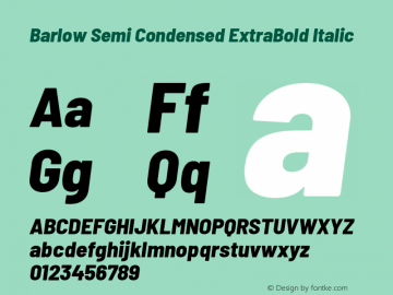 Barlow Semi Condensed ExtraBold Italic Version 1.200 Font Sample