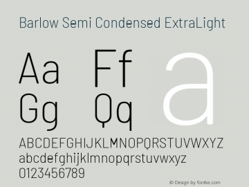 Barlow Semi Condensed ExtraLight Version 1.200 Font Sample