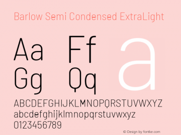 Barlow Semi Condensed ExtraLight Version 1.200 Font Sample