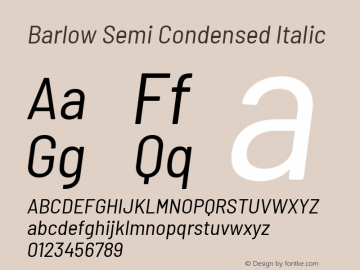 Barlow Semi Condensed Italic Version 1.200 Font Sample