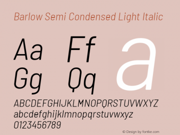 Barlow Semi Condensed Light Italic Version 1.200 Font Sample