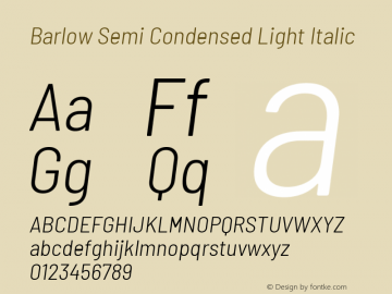 Barlow Semi Condensed Light Italic Version 1.200 Font Sample