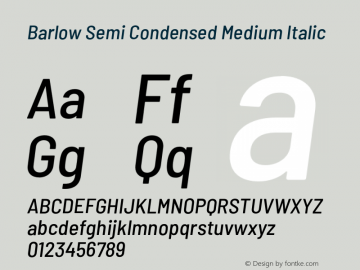 Barlow Semi Condensed Medium Italic Version 1.200;PS 001.200;hotconv 1.0.88;makeotf.lib2.5.64775 Font Sample