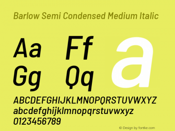 Barlow Semi Condensed Medium Italic Version 1.200 Font Sample